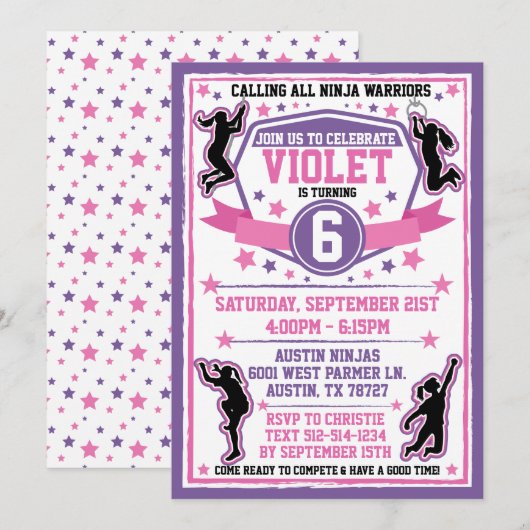 Ninja Warrior Meisjes Roze & Paarse Verjaardagsfee Kaart (Voorkant / Achterkant)