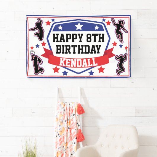 Ninja Warrior Meisjes Verjaardagsfeestje Blauw & R Spandoek (Insitu)