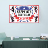 Ninja Warrior Meisjes Verjaardagsfeestje Blauw & R Spandoek (Beurs)