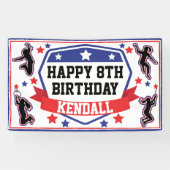 Ninja Warrior Meisjes Verjaardagsfeestje Blauw & R Spandoek (Horizontaal)