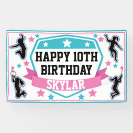 Ninja Warrior Meisjes Verjaardagsfeestje Roze & Bl Spandoek