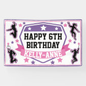 Ninja Warrior Meisjes Verjaardagsfeestje Roze Paar Spandoek (Horizontaal)