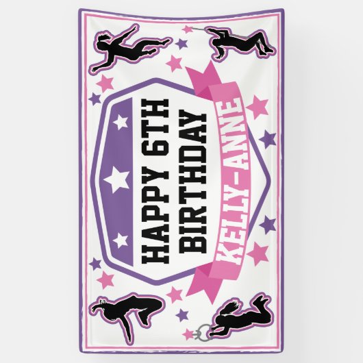 Ninja Warrior Meisjes Verjaardagsfeestje Roze Paar Spandoek (Verticaal)