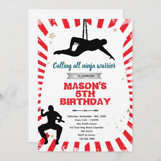 Ninja warrior party Invitation Kaart (Voorkant / Achterkant)