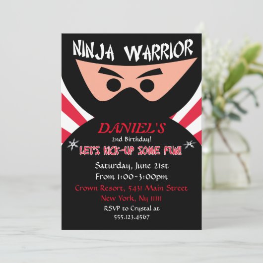 Ninja Warrior Uitnodiging voor verjaardag (Staand voorkant)