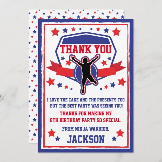 Ninja Warrior Verjaardagsfeestje Dank je Kaart (Voorkant / Achterkant)
