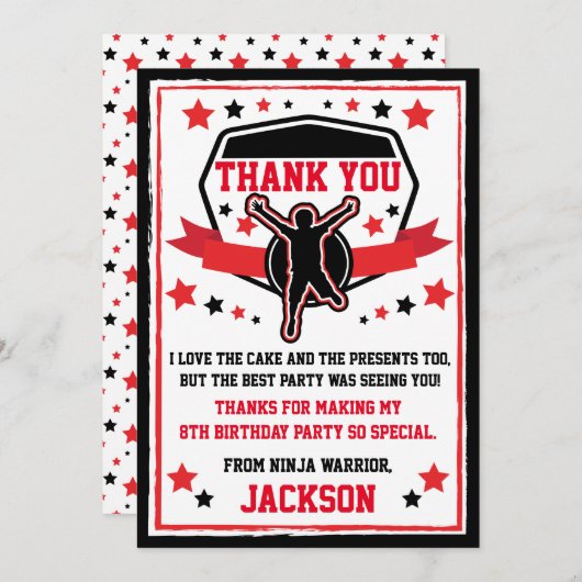 Ninja Warrior Verjaardagsfeestje Dank je Kaart (Voorkant / Achterkant)