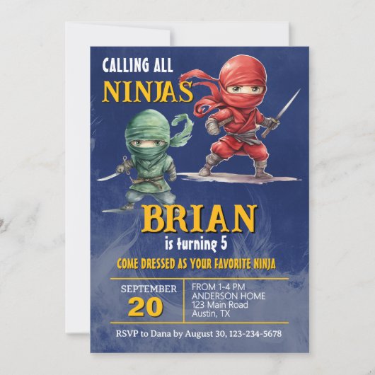 Ninja Warrior Verjaardagsfeestje Kaart (Voorkant)