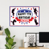 Ninja Warrior Verjaardagsfeestje Rood & Blauw Poster (Thuiskantoor)