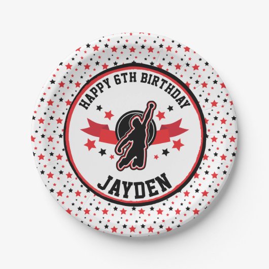 Ninja Warrior Zwart en Rood Verjaardagsfeestje Papieren Bordje (Voorkant)