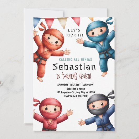 Ninja Warriors Karate Birthday Kaart (Voorkant)