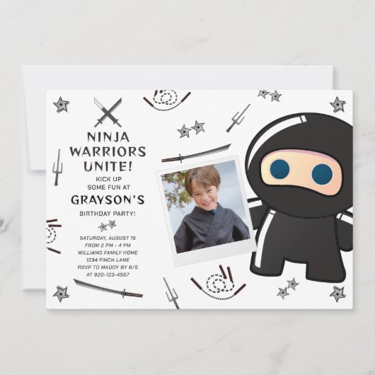 Ninja Warriors Uitnodiging voor verjaardagsfeest (Voorkant)