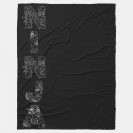 Ninja White Artsy Text on Black Fleece Deken