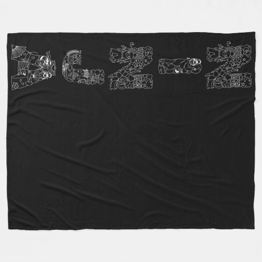 Ninja White Artsy Text on Black Fleece Deken (Voorkant (Horizontaal))