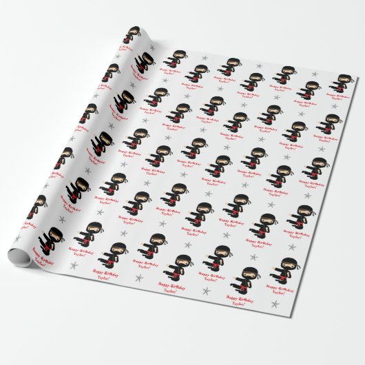 Ninja Wrapping Paper Boy Personalized Red Black Cadeaupapier (Uitgerold)