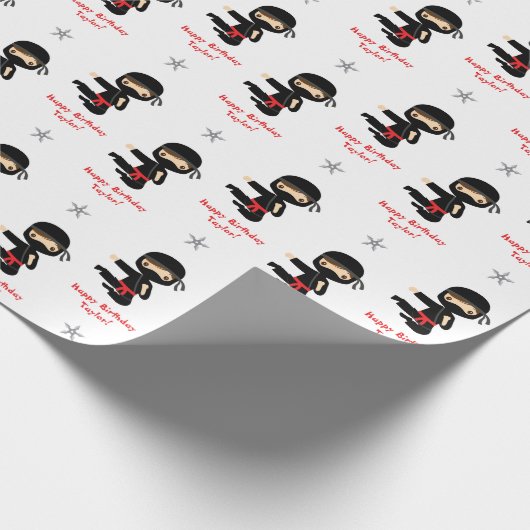 Ninja Wrapping Paper Boy Personalized Red Black Cadeaupapier (Hoek)
