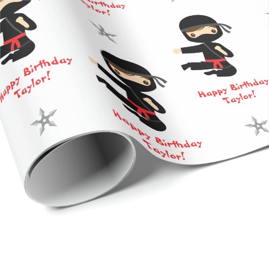 Ninja Wrapping Paper Boy Personalized Red Black Cadeaupapier (Rol Hoek)