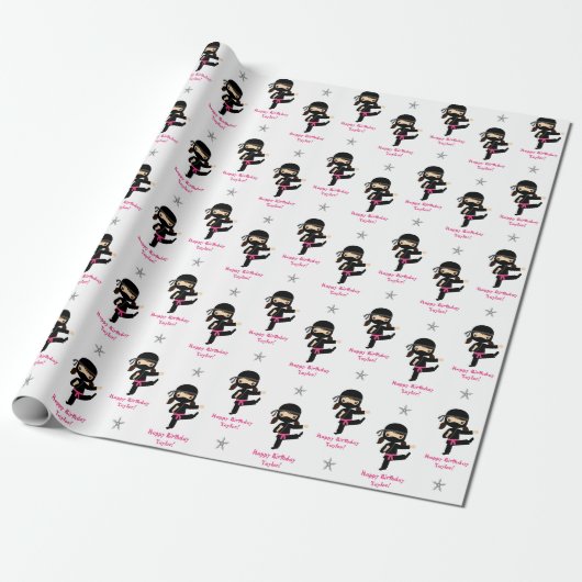Ninja Wrapping Paper Girl Pink Black, op maat gema Cadeaupapier (Uitgerold)