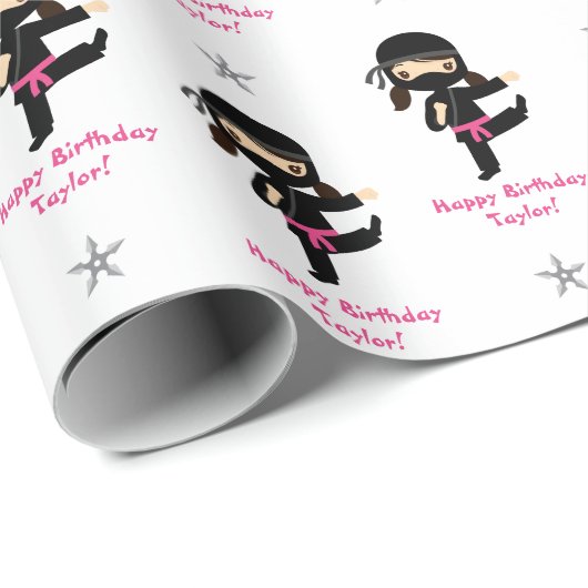Ninja Wrapping Paper Girl Pink Black, op maat gema Cadeaupapier (Rol Hoek)