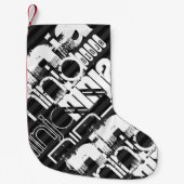 Ninja; zwart en donkergrijze strepen kleine kerstsok (Voorkant)