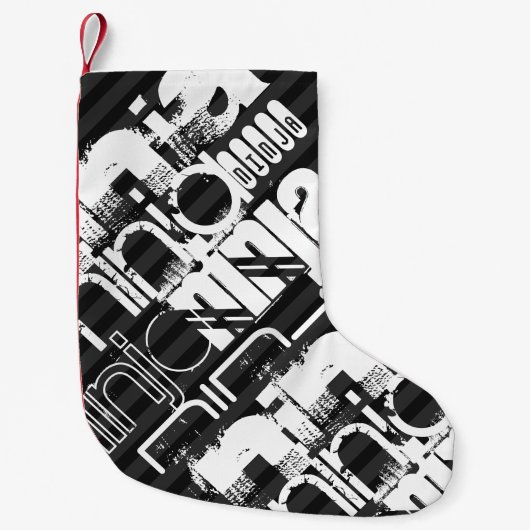 Ninja; zwart en donkergrijze strepen kleine kerstsok (Voorkant)