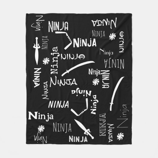  Ninja Zwart Wit Katana Patroon Fleece Deken (Voorkant)
