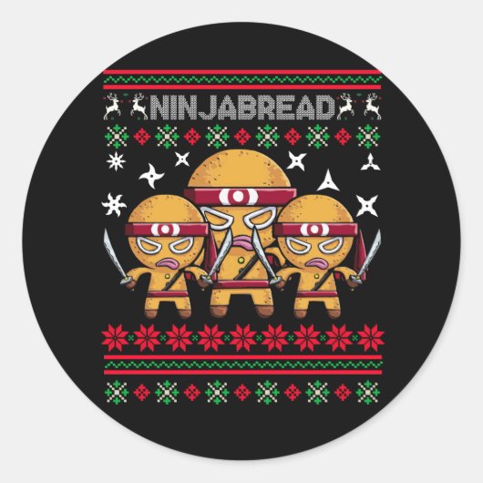 Ninjabread Cookie Gingerbrood Man Ninja Kerstmis Ronde Sticker (Voorkant)