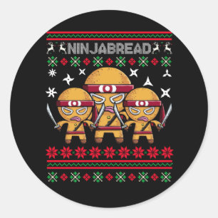 Ninjabread Cookie Gingerbrood Man Ninja Kerstmis Ronde Sticker