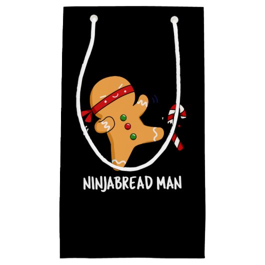 Ninjabread Man Funny Gingerbrood Pun Dark BG Klein Cadeauzakje (Voorkant)