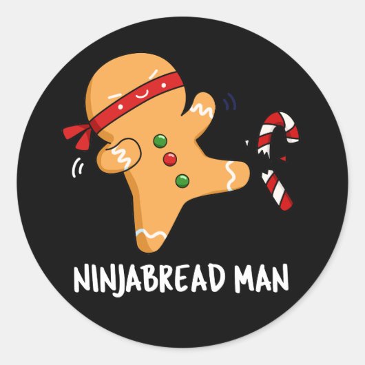 Ninjabread Man Funny Gingerbrood Pun Dark BG Ronde Sticker (Voorkant)