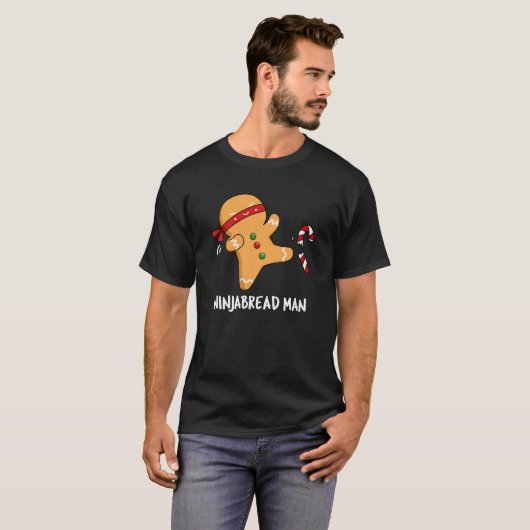 Ninjabread Man Funny Gingerbrood Pun Dark BG T-shirt (Voorkant volledig)