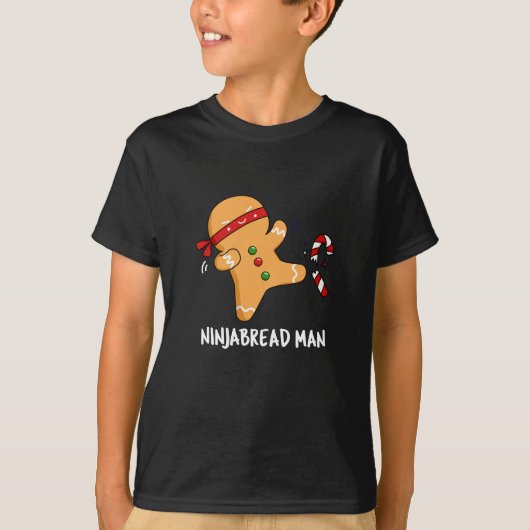 Ninjabread Man Funny Gingerbrood Pun Dark BG T-shirt (Voorkant)