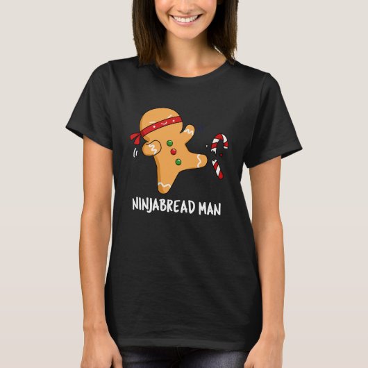 Ninjabread Man Funny Gingerbrood Pun Dark BG T-shirt (Voorkant)