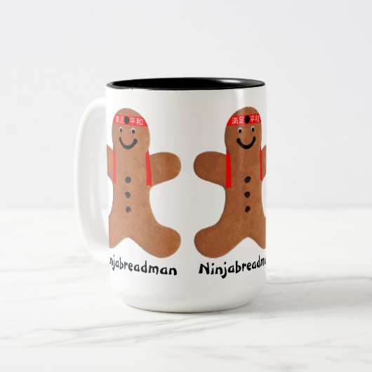 Ninjabreadman biscuit (koekje) tweekleurige koffiemok (Voorkant links)