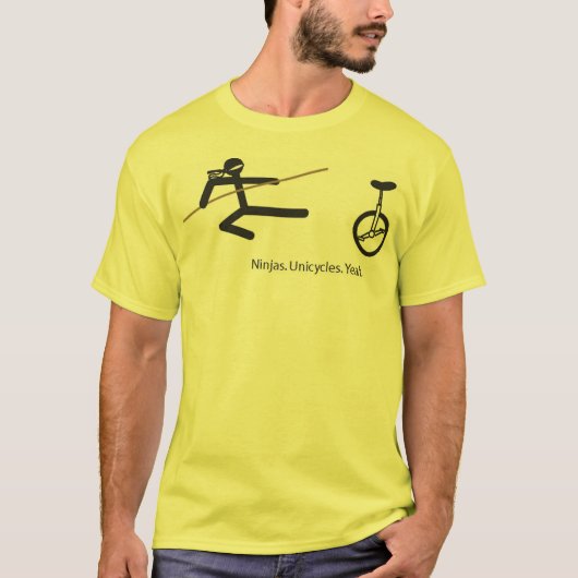 "Ninjas. Eenwielers. Ja." Shirt in geel (Voorkant)