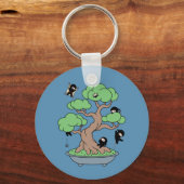 Ninjas in Bonsai Boom op Blauw Sleutelhanger (Voorkant)