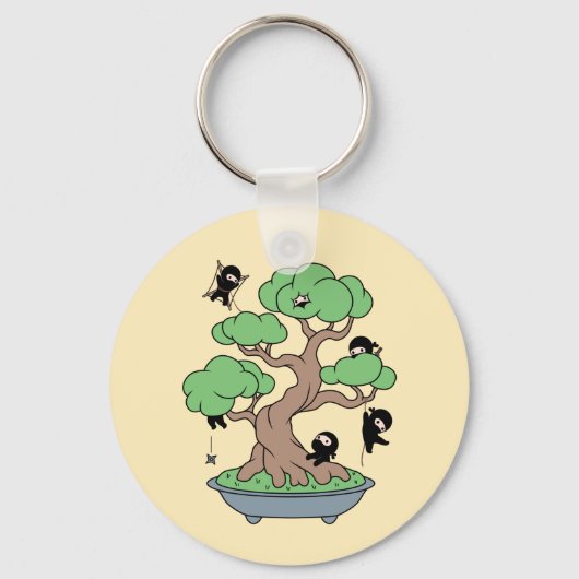 Ninjas in Bonsai Tree on Yellow Sleutelhanger (Voorkant)