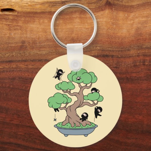 Ninjas in Bonsai Tree on Yellow Sleutelhanger (Voorkant)