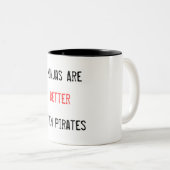 Ninjas is beter dan de piratenMok Tweekleurige Koffiemok (Voorkant rechts)