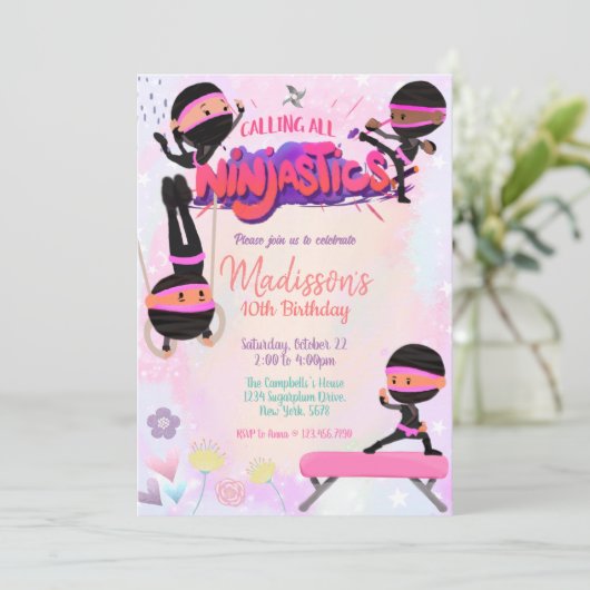 Ninjastic verjaardagsuitnodiging kaart (Staand voorkant)