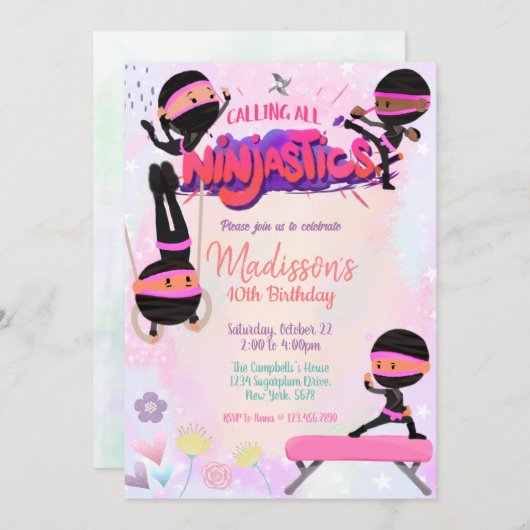 Ninjastic verjaardagsuitnodiging kaart (Voorkant / Achterkant)