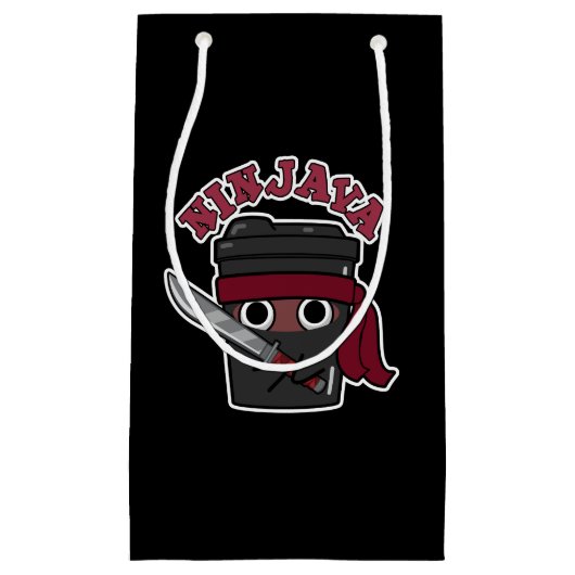Ninjava Funny Ninja Java Coffee Pun Dark BG Klein Cadeauzakje (Voorkant)