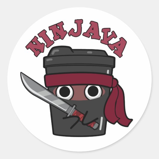 Ninjava Funny Ninja Java Coffee Pun Ronde Sticker (Voorkant)