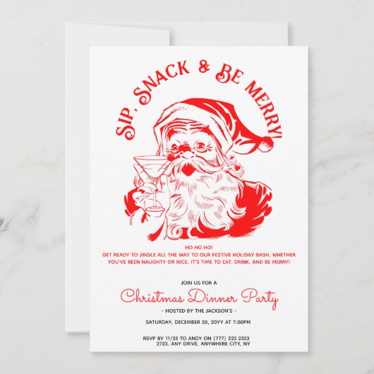 Nip Snack & Be Merry Funny Santa Claus Uitnodiging (Voorkant)