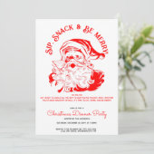 Nip Snack & Be Merry Funny Santa Claus Uitnodiging (Staand voorkant)