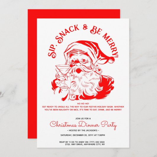 Nip Snack & Be Merry Funny Santa Claus Uitnodiging (Voorkant / Achterkant)