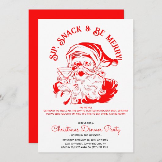 Nip Snack & Be Merry Funny Santa Claus Uitnodiging (Voorkant / Achterkant)