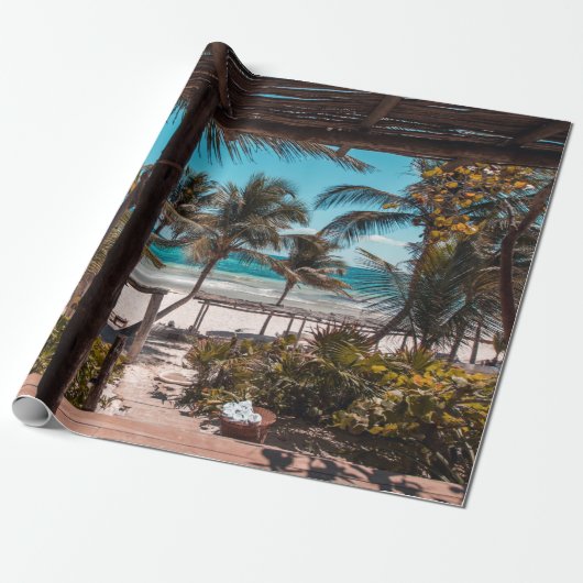 Nipa hut onder kokokospalmen cadeaupapier (Uitgerold)