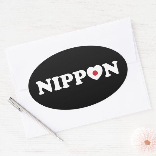 Nippon Love Heart Flag Oval Sticker (Envelop)