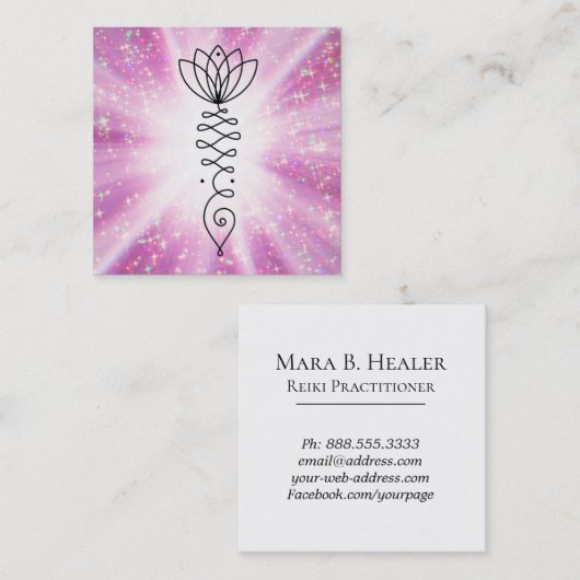 *~* Nirvana Heart Lotus Glitter Rays Yoga Reiki Vierkante Visitekaartje (Voorkant / Achterkant)